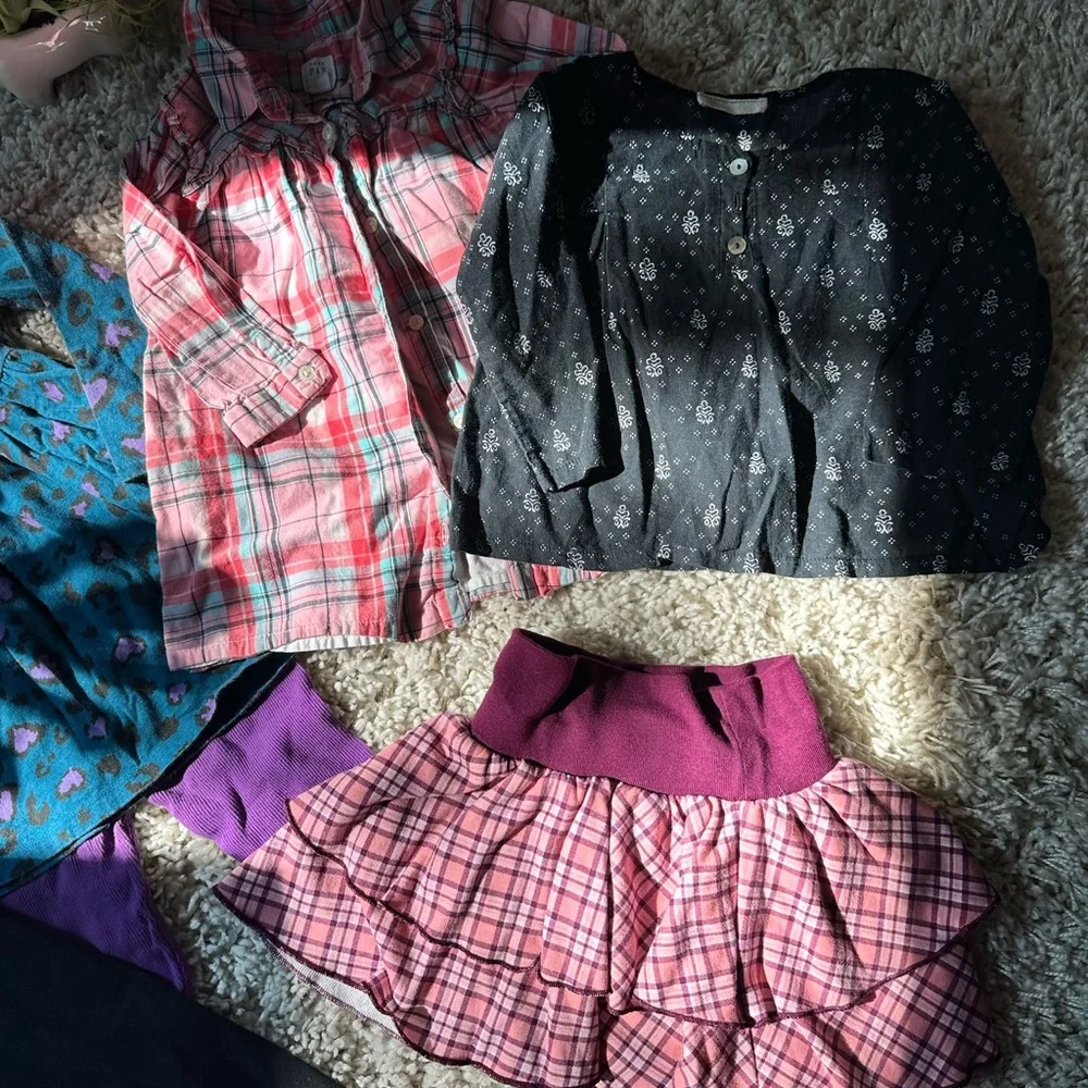 Girls 2T Fall Autumn flannel colorful set of girl toddler tops dresses s… - Picture 2 of 8